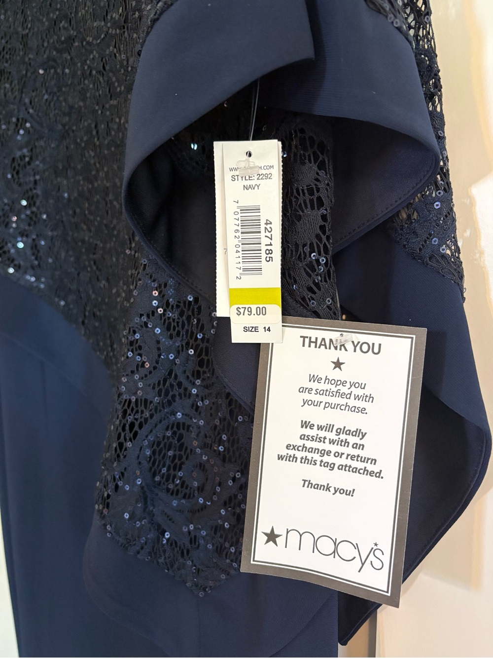 NWT R& M Richards Navy Sequin Lace Capelet Midi Dress from Macy’s Size 14 - Picture 3 of 7